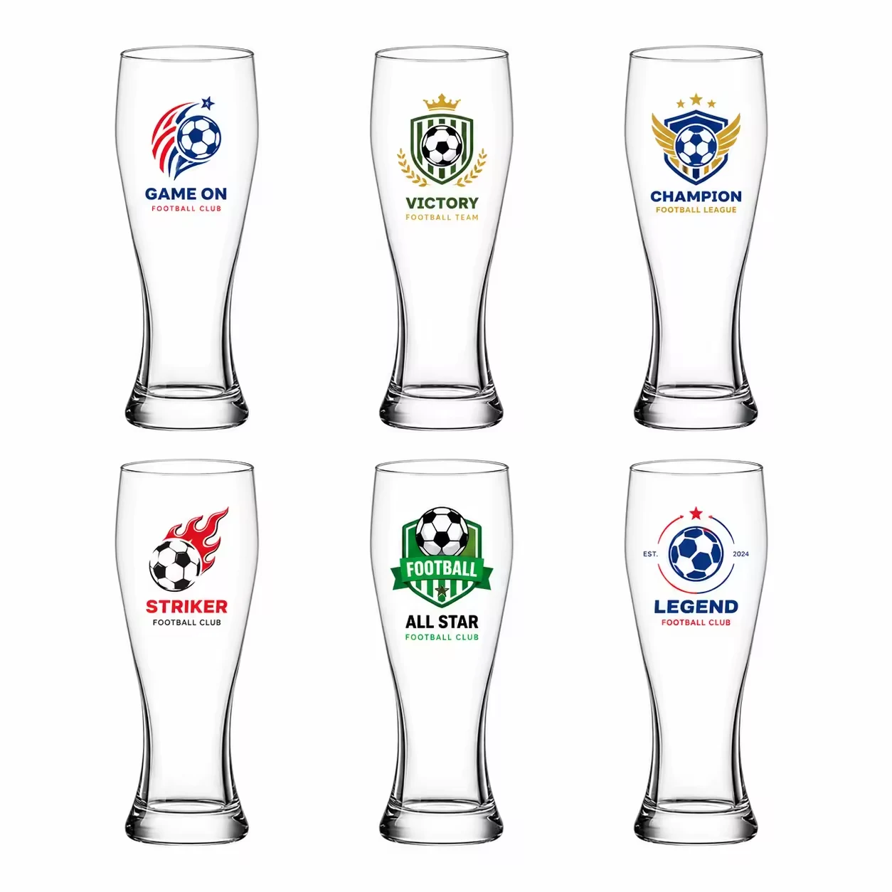 Wholesale Custom Logo Hand Blown Beer Mug World Football Wine Glass Cup Cheap Beer Glasses Set Clear Craft Pilsner Beer Glass