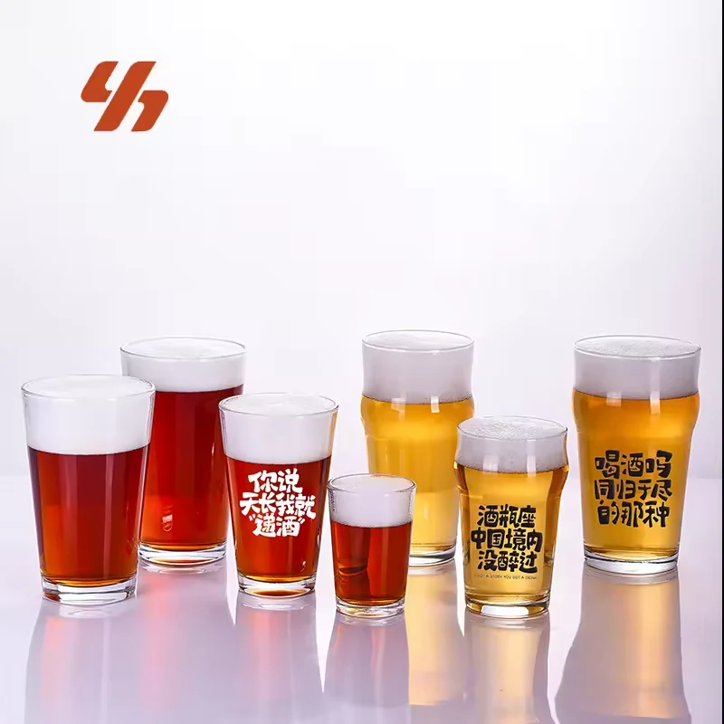 Wholesale 290ml/470ml/600ml Customized Logo Craft Beer Steins Rock and Beer Mug Logo Printed Glassware