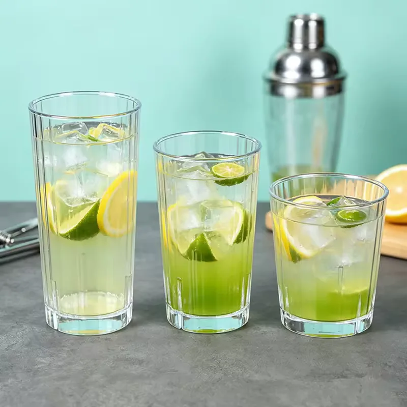 Commercial Stackable Ribbed Acrylic Tumbler for Juice Milk Tea Beer Cold Beverages Catering Restaurant Hotel Wholesale
