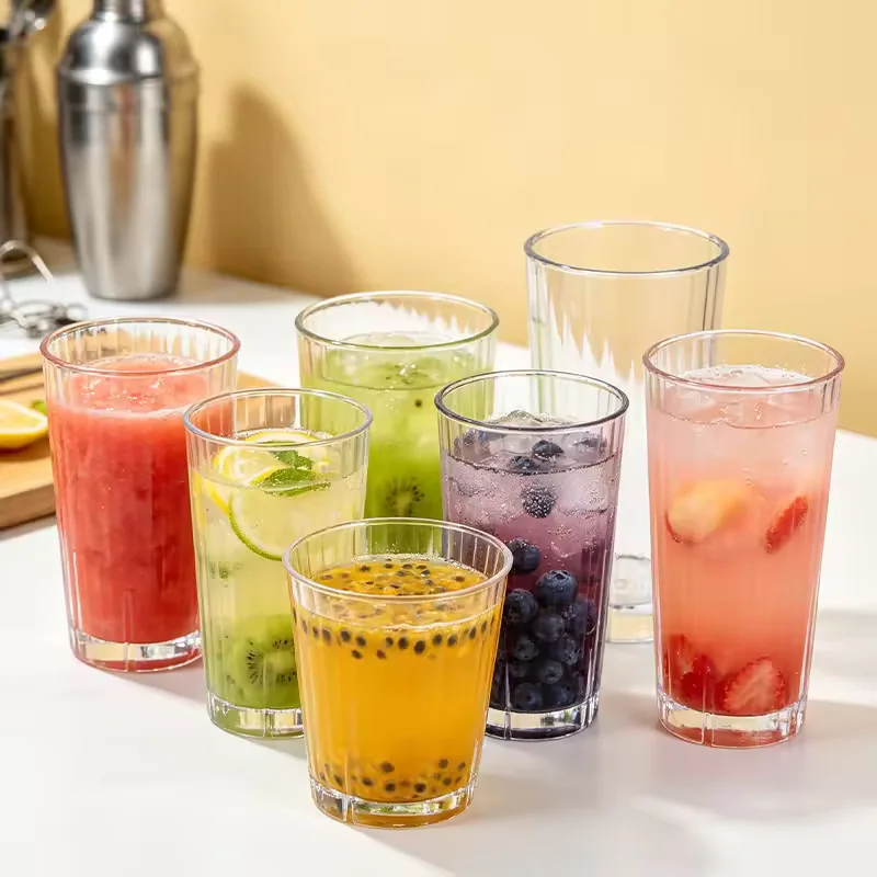 Wholesale Stackable Ribbed Acrylic Drinking Cup for Juice Milk Tea Beer Cold Drinks Catering Restaurant Hotel Custom Logo Use