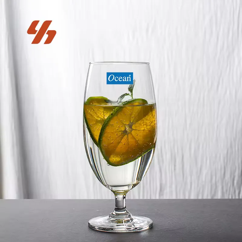 Wholesale European Style Lead Free Clear Tall Stem Beer Glass Beverage Goblet for Dining Restaurant Hotel Bar Custom Logo Use