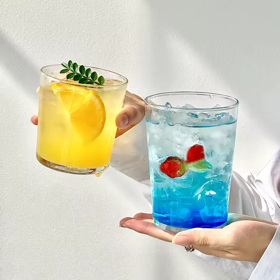 Commercial Stackable Slanted Drinking Glass Clear Tumbler for Iced Coffee Latte Craft Beer Liquor Restaurant Hotel Bar Wholesale