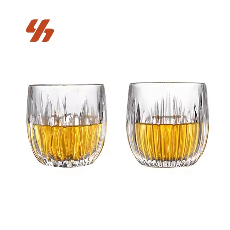 High Quality Japanese Style Beer Glass Cup Cute Tumbler Snifter Vertical Ripples Design Old Fashioned Whiskey Glass