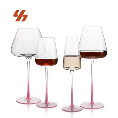 Crystal Clear Elegant Goblet Stemware Different Size Long Stem Brandy Snifter Gradient Pink Concave Bottom Wine Glasses