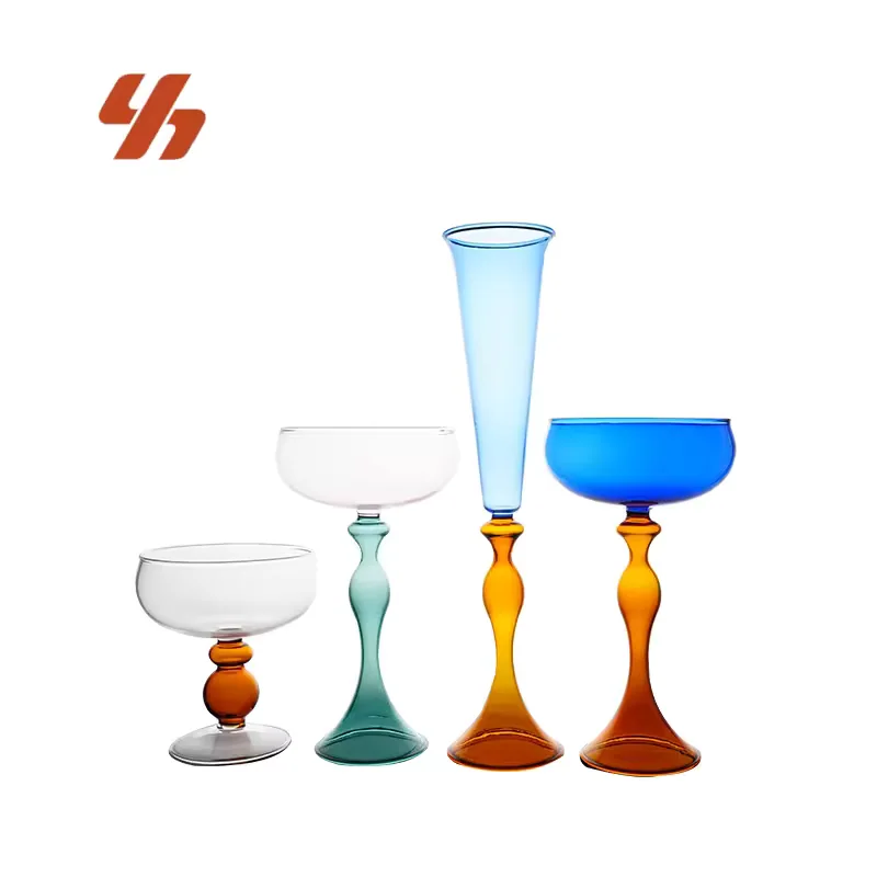 Handmade Korean Style Colored Glass Cocktail Glasses High Foot Decanter for Whisky Brandy Water Creative Niche Ins Small Ball