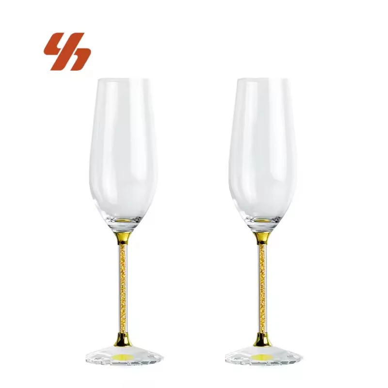 Handmade 230ml Gold Diamond Long Stem for Champagne Flutes Personalized Wedding Glasses Goblet Wine Customized Product Category
