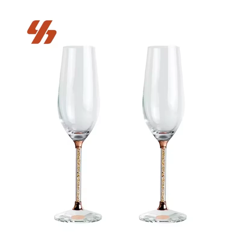 Wholesale Handmade 230ml Rose Gold Diamond Stem Champagne Flutes Personalized Wedding Glasses Crystal Goblet for Gift Use
