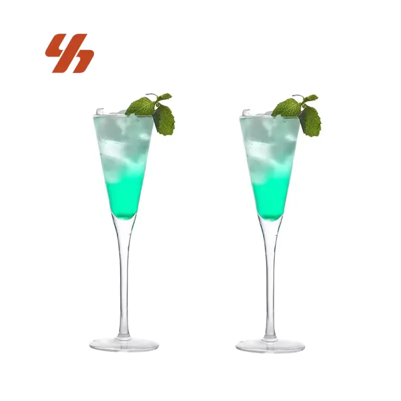 Wholesale 200ml Lead Free Crystal Champagne Glass V Shape Long Stem Cocktail Glass Goblet for Sparkling Wine Wedding Custom Logo