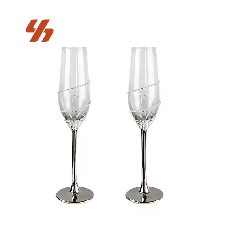 Luxury 200ml Silver Electroplated Diamond Chain Goblet Transparent Crystal Champagne Flutes Glass for Wedding Party Gathering