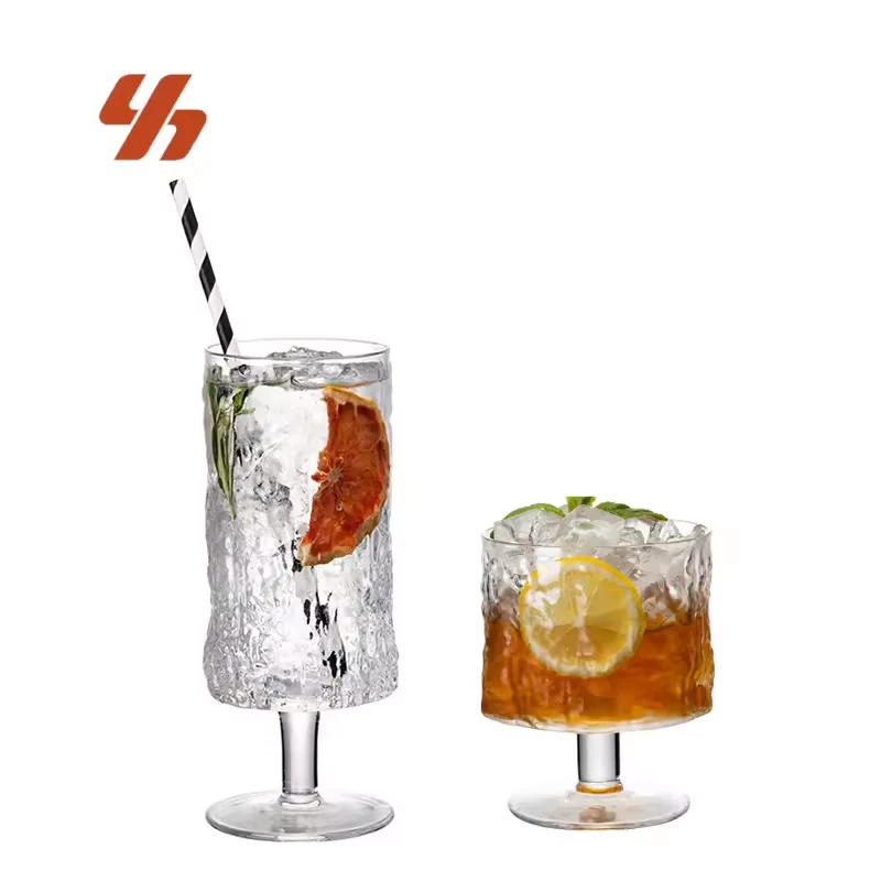 Luxury Striped Irregular Texture Goblet Straight Cocktail Glass Juice Soda Drink Goblets for Bar Restaurant Hotel