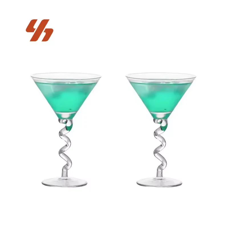 Wholesale Drinking Mojito Champagnes Drinking martini Transparent Glass with Wavy Spring Stem Z-stem martini Glasses