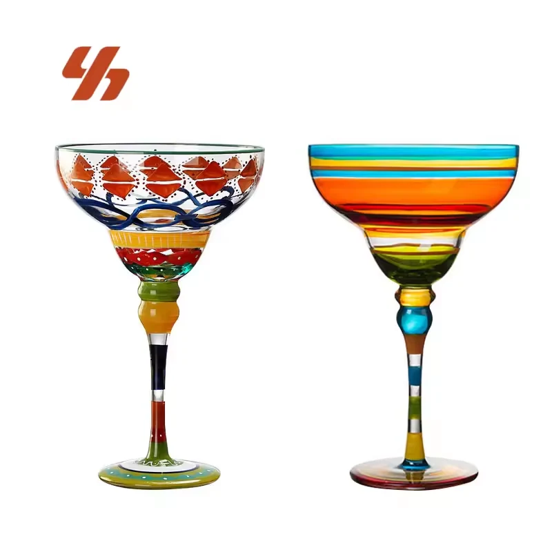 Unique Hand Painted Margarita Glass Colorful Martini Cocktail Goblet Decorative Wine Glass for Bar Club Wedding Party Use