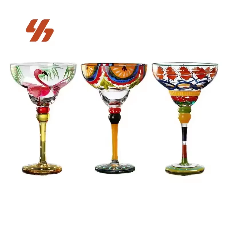Hand Painted 8oz 270ml Moroccan Martini Glass Goblet Custom Cocktail Glass Colored Vintage Margarita Cup for Home Gift Use