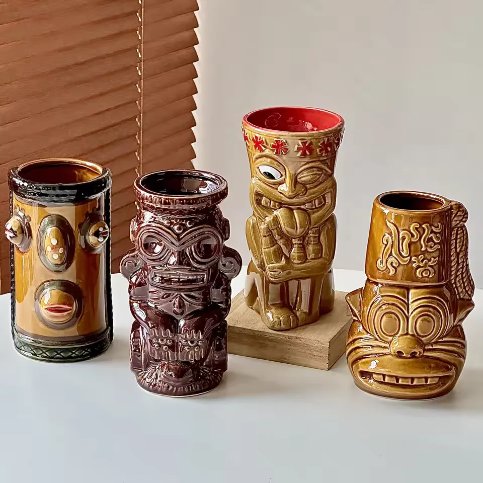 Wholesale Skull Tiki Mug Caribbean Pirate Ceramic Zombie Cocktail Cup for Hawaiian Bar Party Restaurant Custom Logo Gift