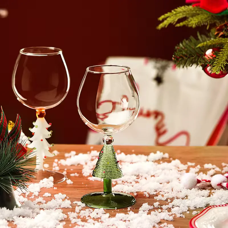 Wholesale Handmade Christmas Tree Wine Glass Brushed Cocktail Goblet for Holiday Gift Home Decoration Custom Logo Use