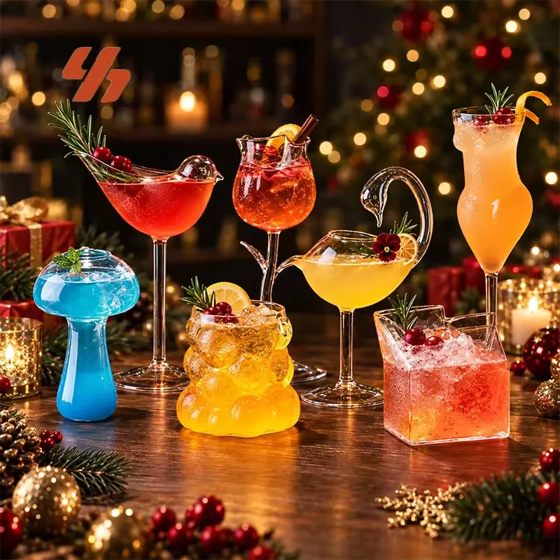 Christmas Unique Shape Martini Glass Crystal Cocktail Wine Glass Set for Bar Party Wedding Gift Wholesale Custom Logo Use