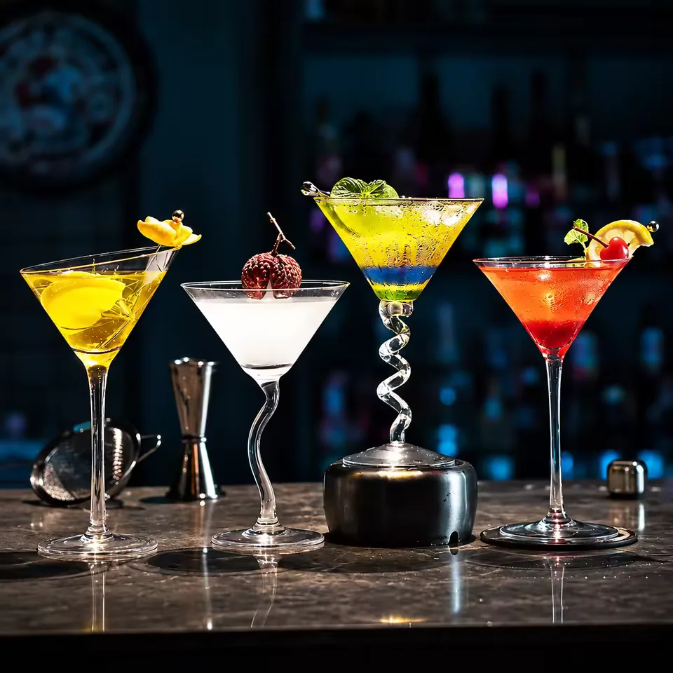 Custom Logo Triangle Martini Glass Crystal Tall Stem Cocktail Cup for Champagne Restaurant Hotel Bar Wholesale Use