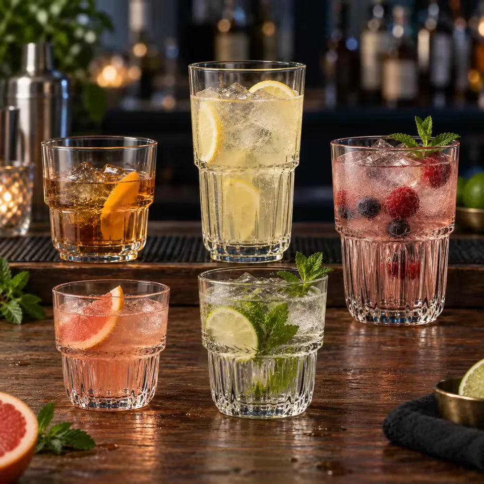 Commercial Stackable Collins Glass Striped Cocktail Tumbler for Fruit Wine Beer Bar KTV Restaurant Hotel Wholesale
