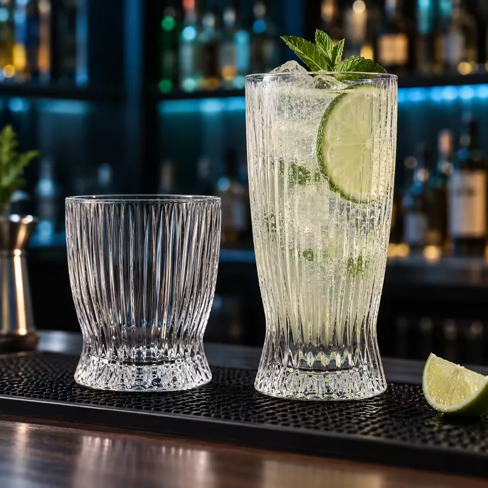 Modern Collins Glass Cocktail Tumbler for Fruit Wine Whiskey Liquor Long Drinks Home Restaurant Bar Wholesale Custom Logo