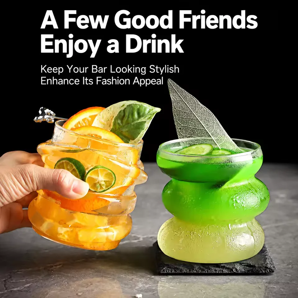 Creative Irregular Cocktail Glass Whiskey Tumbler for Mojito Beer Iced Coffee Restaurant Hotel Bar Wholesale Custom Logo