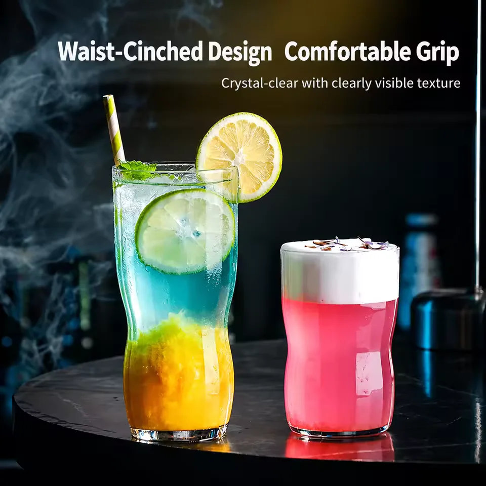 Commercial Ribbed Long Drink Glass Collins Tumbler for Long Island Iced Tea Mojito Cocktails Bar Wholesale Custom Logo