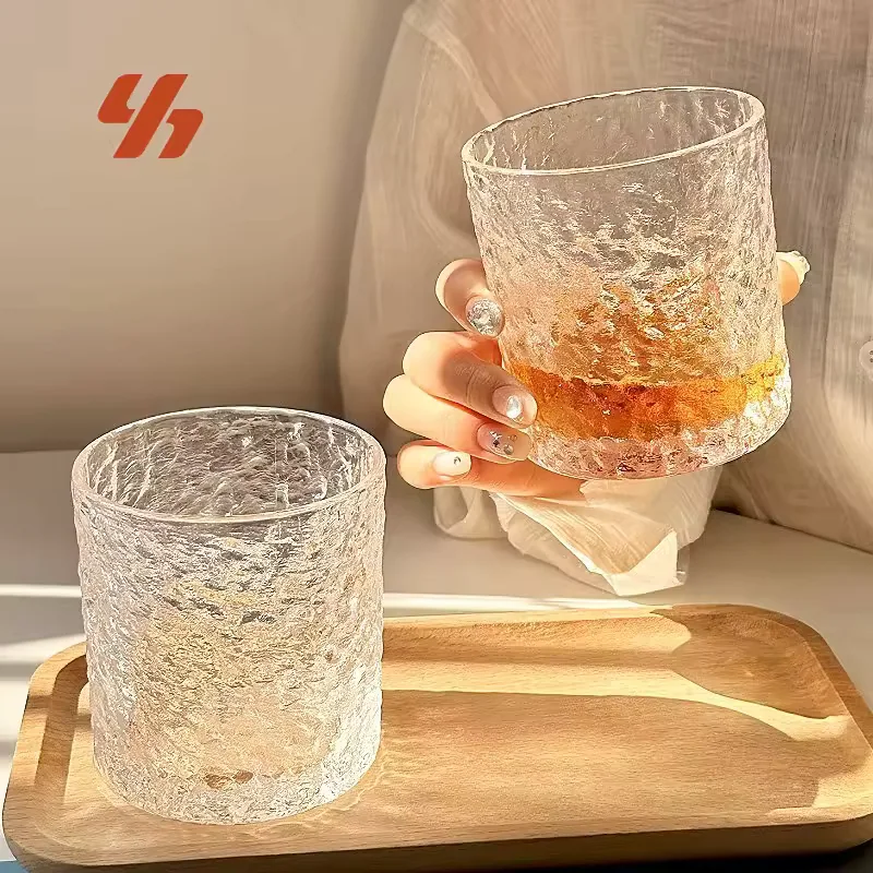 Japanese Style Hammered Rock Whisky Glass Clear Shot Whiskey Cup Summer Cold Beverage Tumbler for Bar Restaurant Use