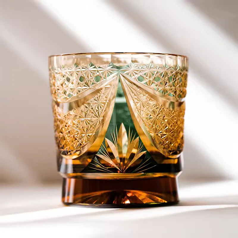 Edo Kiriko Hand-Cut Crystal Whiskey Glass Sparkling Star River Gift Cup Old Fashioned Japan Style Shot Glass for Wine and Water