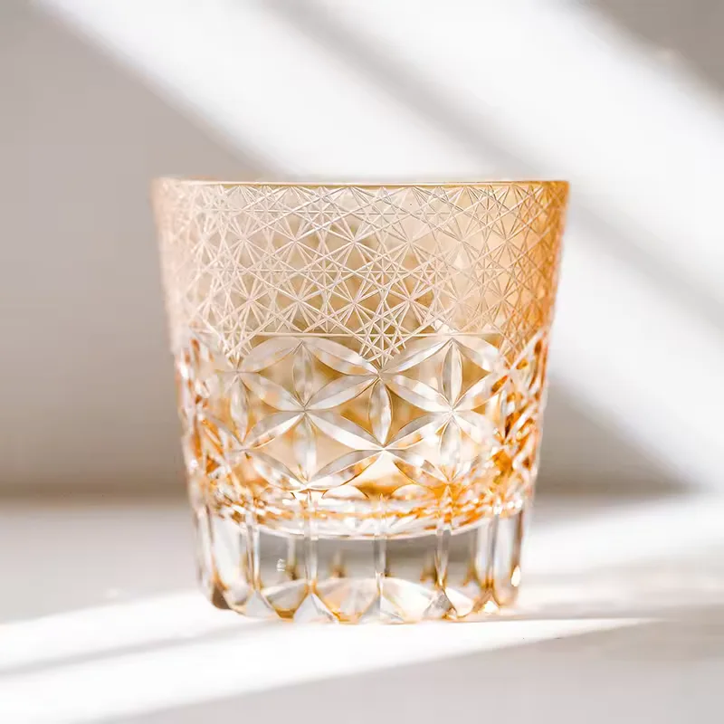 Premium Hand-Crafted Old Fashioned Whiskey Glasses Rock Bar Ware Tumbler with Engraved Flower Bottom Shot Glass with Gift Box