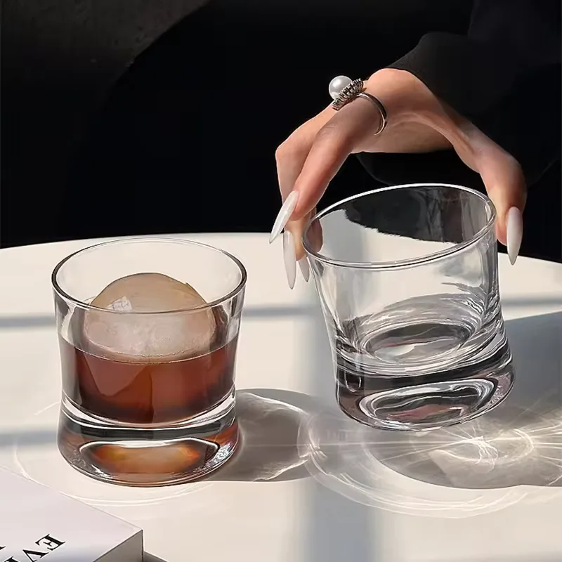 Wholesale Crystal Whiskey Tumbler Moon Cup Thick Bottom Mountain Embossed Shot Glass for Foreign Wine Coffee Cocktail Bar Use
