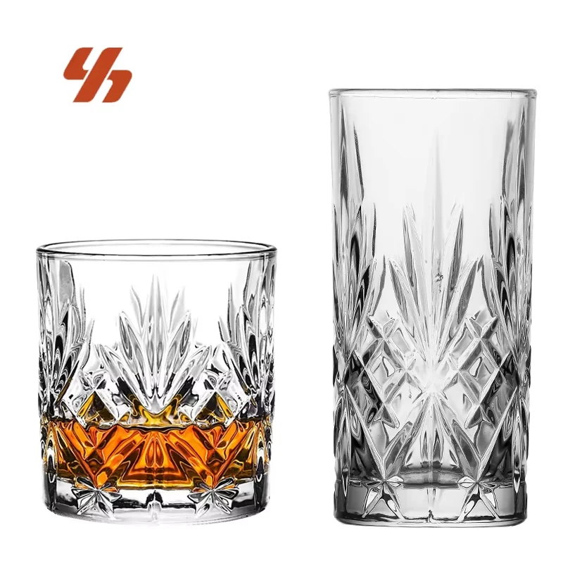 Customized LOGO  Round Whiskey Glasses Engraved Whiskey Glasses Rotatable Old Fashioned Whiskey Shot Glass 310ml Wine Cup