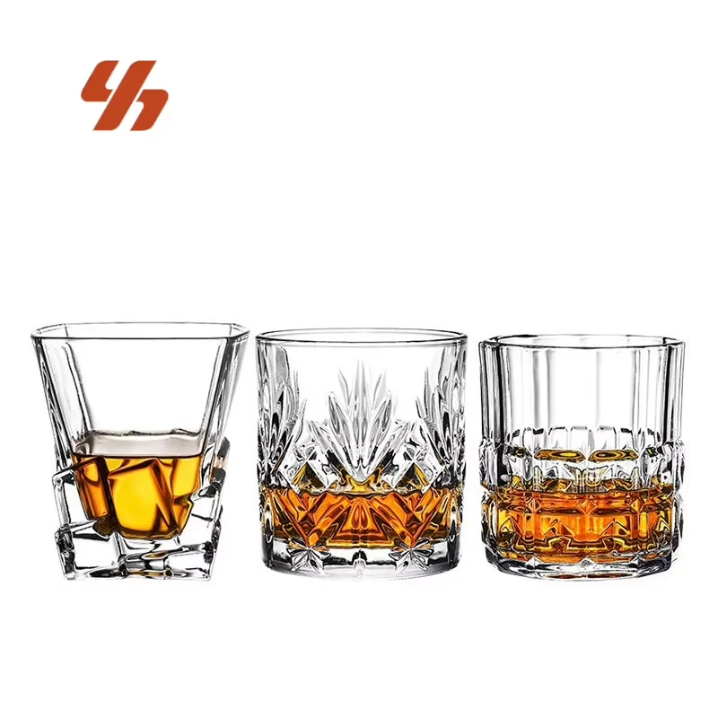 Wholesale Old Fashioned Crystal Whiskey Glasses Luxury Lead-Free Rotate Tumbler Whiskey Glass for Home Bar Rocks Glass Party