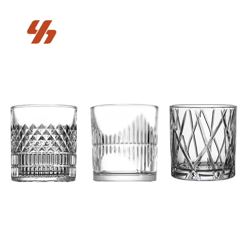 Wholesale Luxury Whiskey Crystal Drinking Glassware Embossed Creative Rock Glass Clear Round Whiskey Glass for Vodka Glass