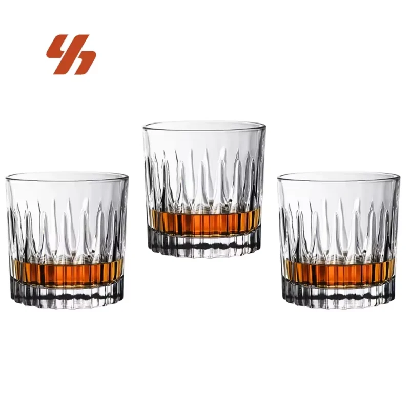 Embossed Ribbed Clear Whiskey Glass Cup Set Luxe Sublimation Decorated Shot Glasses Classic Rocks Vodka Tumbler Shot Glass