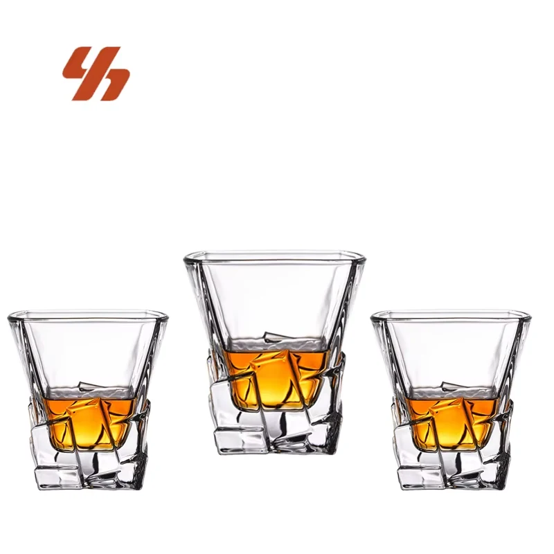 Wholesale 11oz Whiskey Diamond Crystal Embossed Glasses Wine Cups Heavy Base Diamond Cut Old Fashioned Whiskey Embossed Glasses