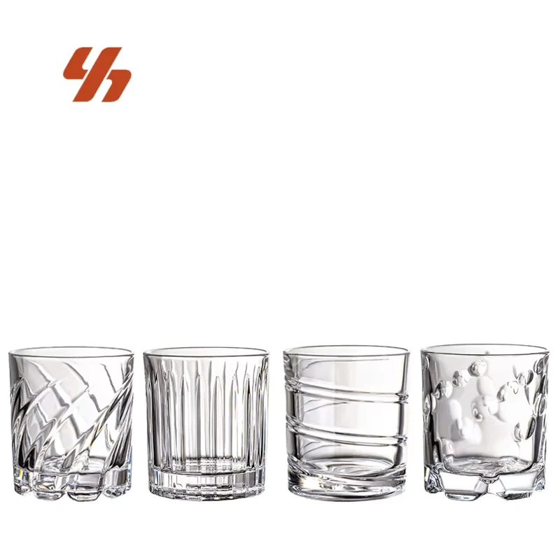 Wholesale Customized Logo Etched Crystal Shot Glass Spinning Whiskey Tumbler for Rock Tasting Whisky Liquor