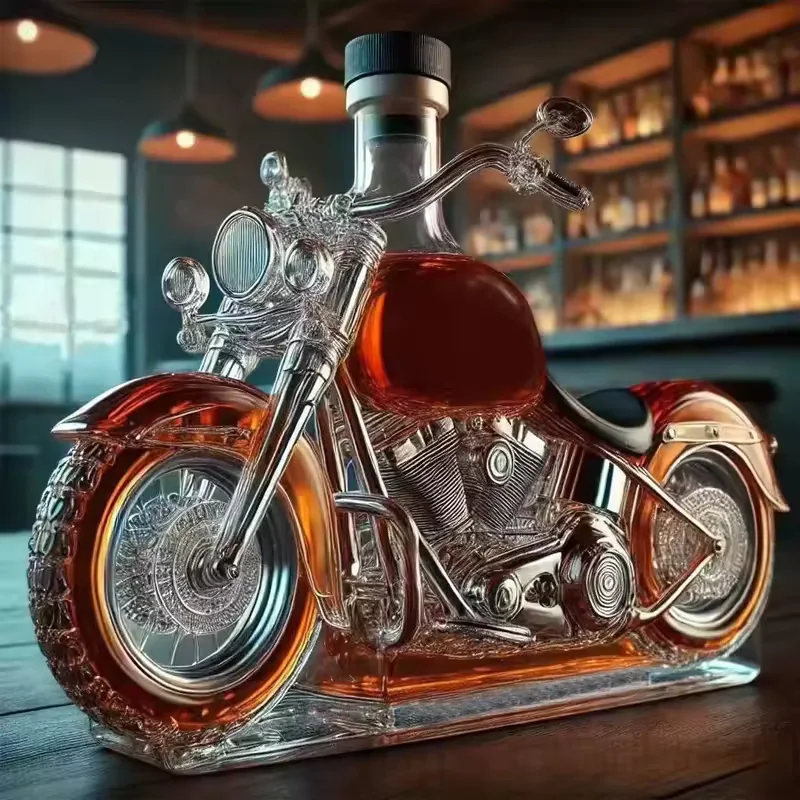 Wholesale Motorcycle Shape Glass Whiskey Decanter Vintage Liquor Bottle for Home Bar Display Custom Logo Gift Packaging