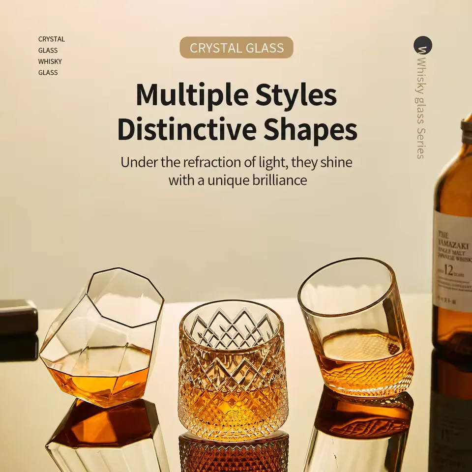Wholesale Crystal Diamond Whiskey Glass Thick Rocks Tumbler for Whisky Beer Liquor Party Bar Restaurant Catering Custom Logo