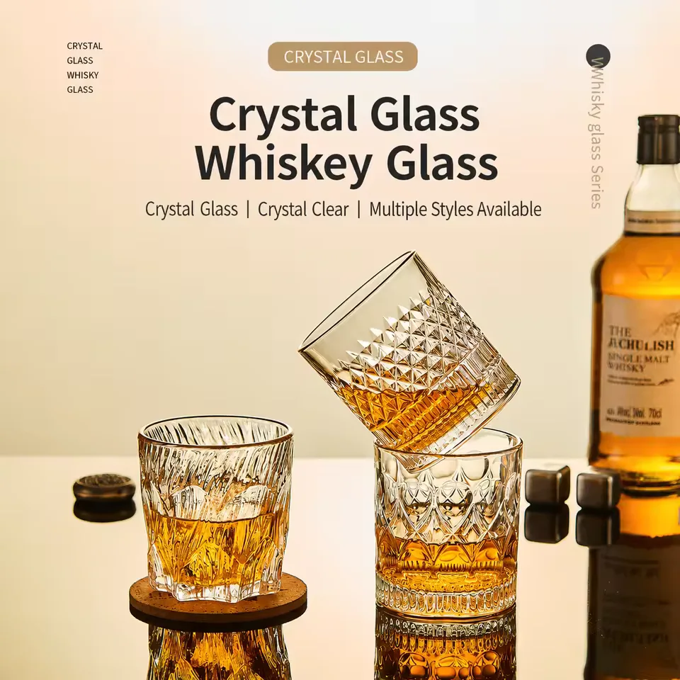 Classic Diamond Crystal Whiskey Glass Thick Rocks Tumbler for Whisky Beer Liquor Restaurant Bar Party Catering Wholesale