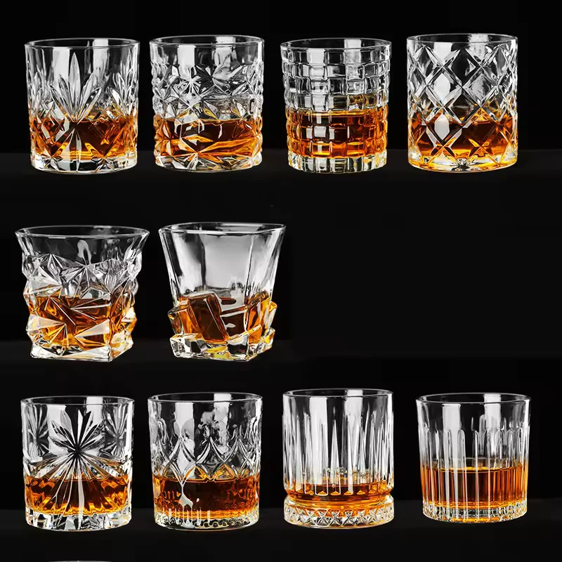 Wholesale Vintage Engraved Crystal Whiskey Glass Classic Cocktail Tumbler for Beer Liquor Restaurant Bar Custom Logo Use