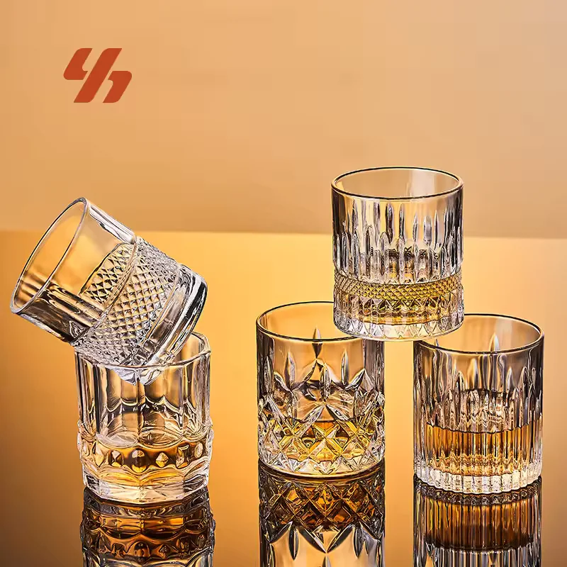 Premium Crystal Godfather Whiskey Glass Carved Old Fashioned Tumbler for Beer Liquor Cocktails Bar KTV Wholesale Use