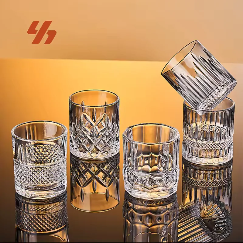 Wholesale Crystal Godfather Whiskey Glass Carved Rocks Tumbler for Beer Liquor Cocktails Commercial Bar KTV Custom Logo Use