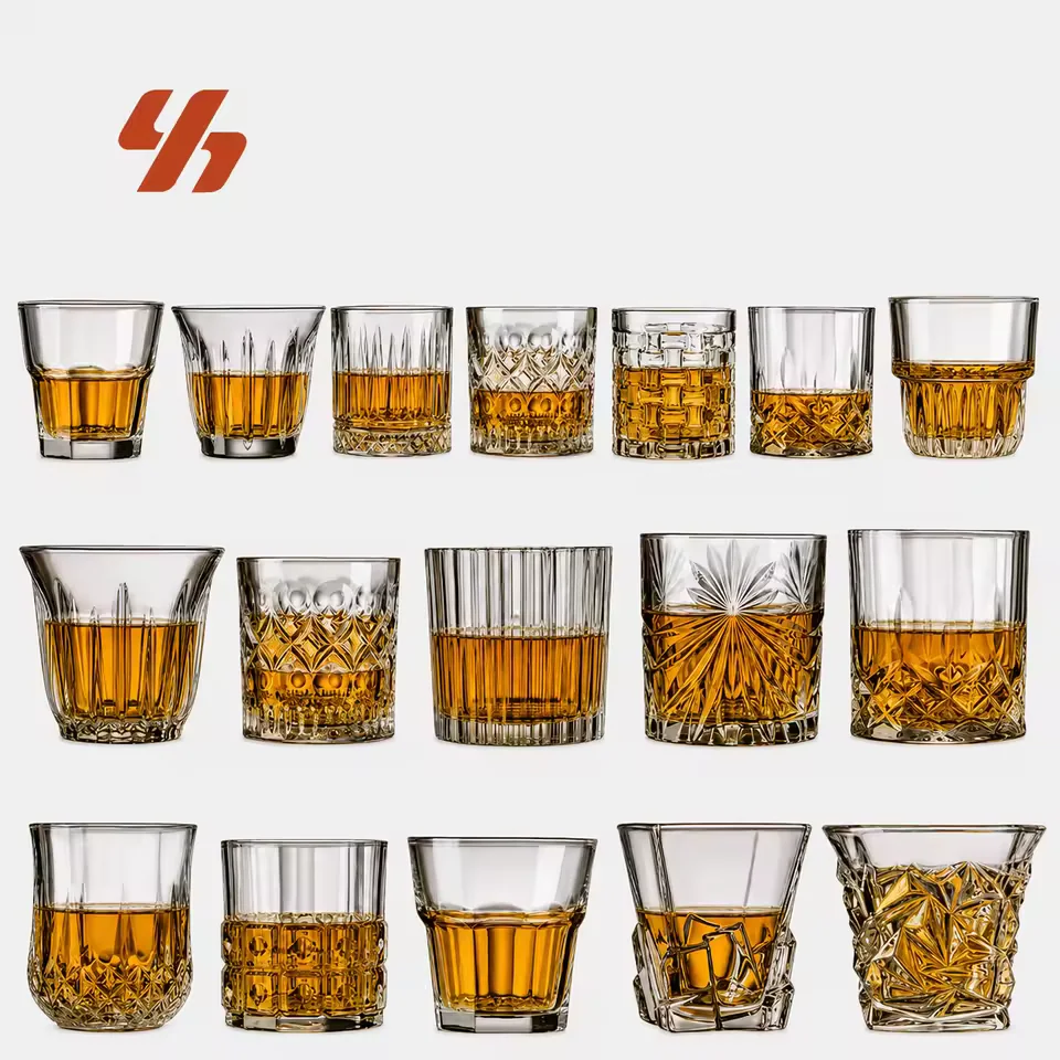 Wholesale Vintage Carved Crystal Whiskey Glass Godfather Old Fashioned Rocks Tumbler for Liquor Cocktails Bar KTV Custom Logo
