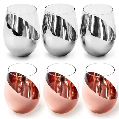 Metallic-Base Stemless Wine Glass